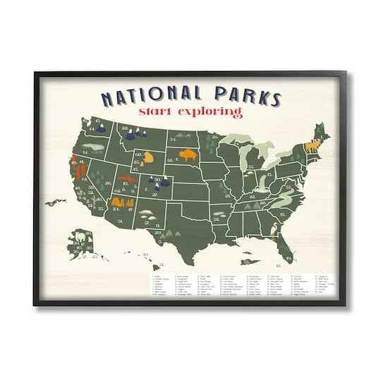 Stupell Industries National Parks Map with Numbered Key United States Framed Wall Art